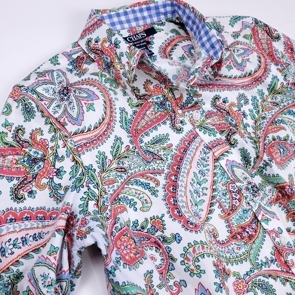 CHAPS White Blue Green Paisley Boho Top M - Picture 10 of 11